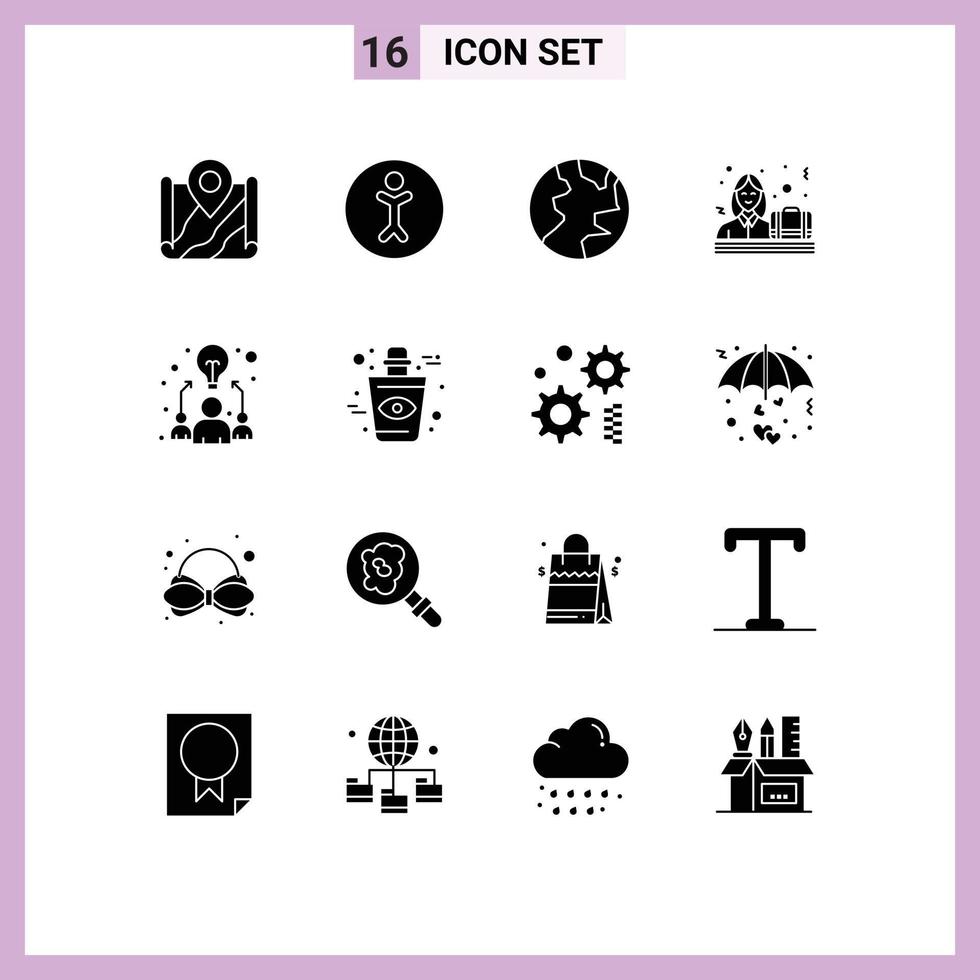 Set of 16 Modern UI Icons Symbols Signs for team business earth female women Editable Vector Design Elements