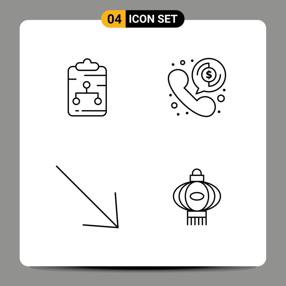 Mobile Interface Line Set of 4 Pictograms of clipboard arrow document payment u Editable Vector Design Elements