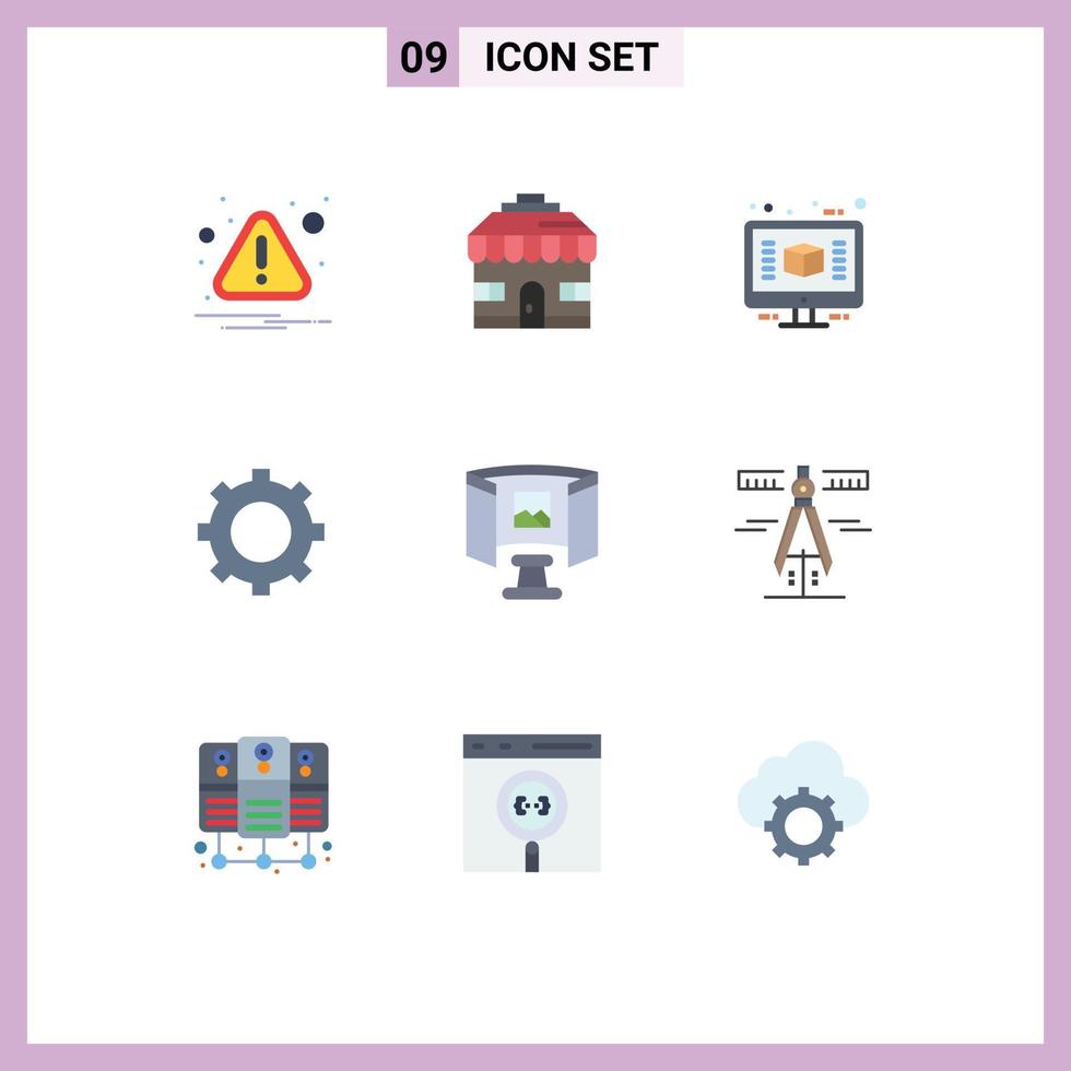 Pictogram Set of 9 Simple Flat Colors of technology glasses computer future setting Editable Vector Design Elements