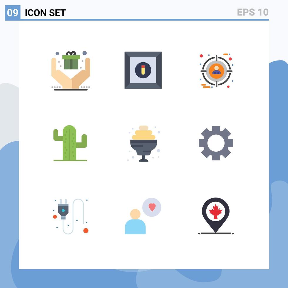 User Interface Pack of 9 Basic Flat Colors of gear food target cocktail plent Editable Vector Design Elements