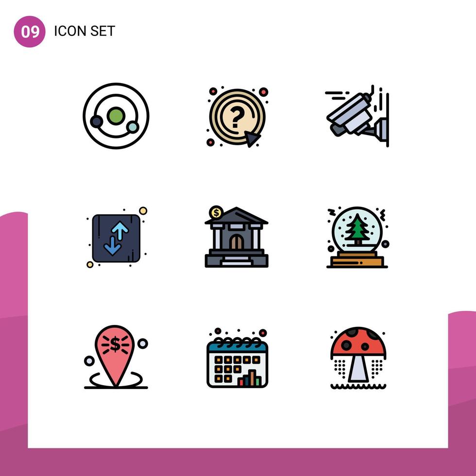 Pictogram Set of 9 Simple Filledline Flat Colors of dollar up camera orientation direction Editable Vector Design Elements