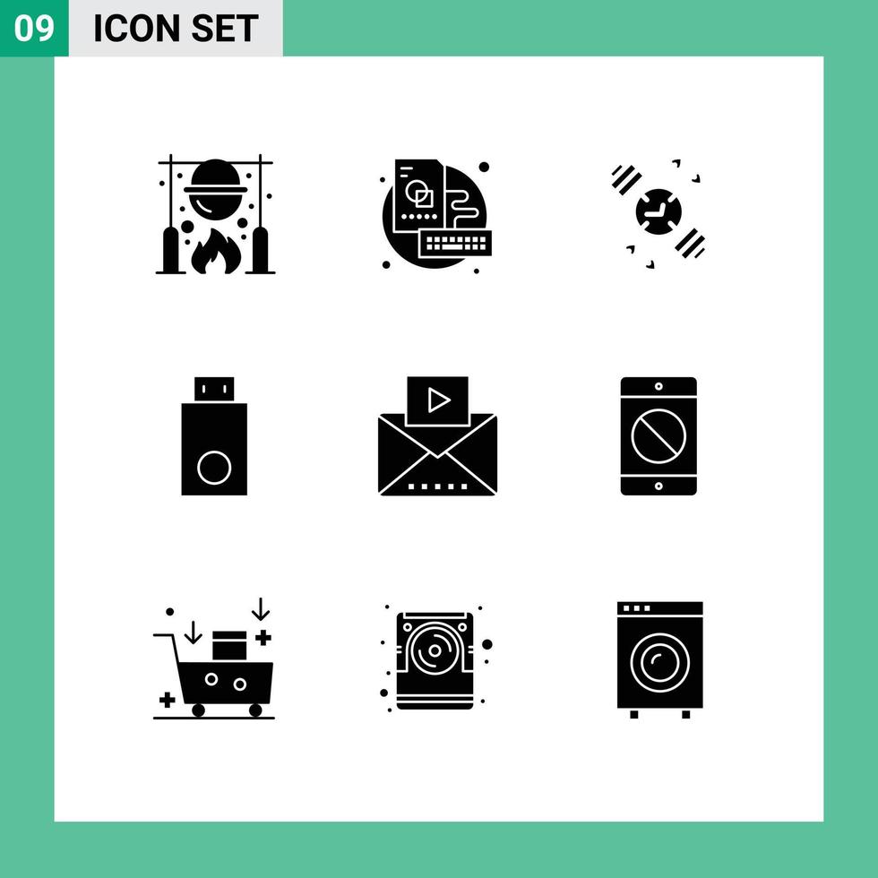 9 Solid Glyph concept for Websites Mobile and Apps message products creative electronics devices Editable Vector Design Elements