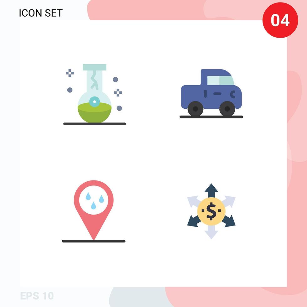 paquete de 4 signos y símbolos de iconos planos modernos para medios de impresión web, como lluvia de botellas, elementos de diseño de vectores editables en dólares de jeep de Halloween