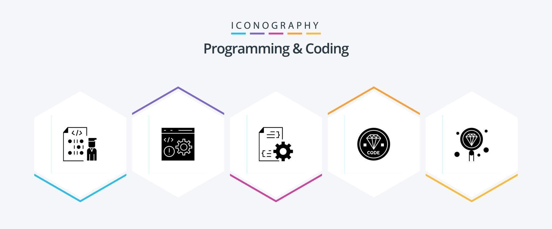 Programming And Coding 25 Glyph icon pack including develop. code. development. file vector