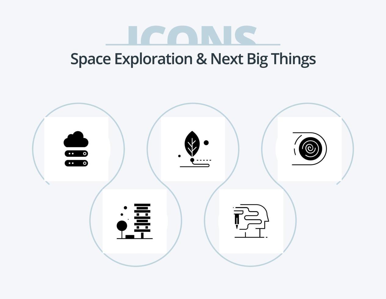 exploración espacial y próximas grandes cosas glifo icono paquete 5 diseño de iconos. abstracto. hoja. grande. digital. artificial vector