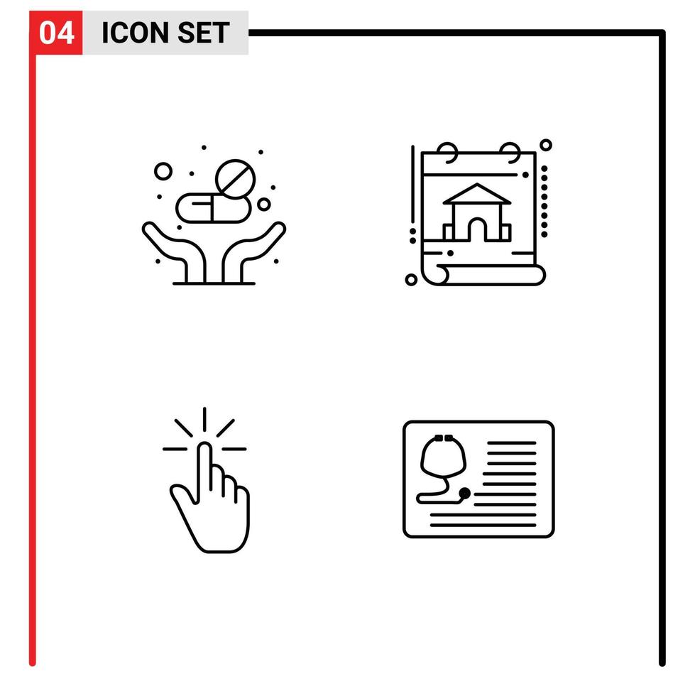 Editable Vector Line Pack of 4 Simple Filledline Flat Colors of medicine finger care property gestures Editable Vector Design Elements