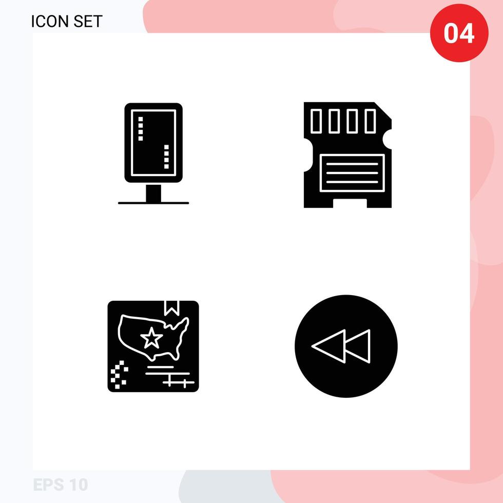 Pack of 4 Modern Solid Glyphs Signs and Symbols for Web Print Media such as board flag banner board memory world Editable Vector Design Elements