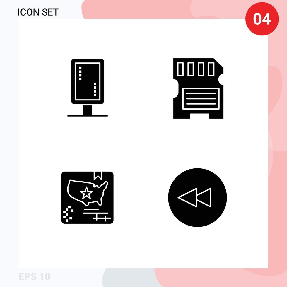 paquete de 4 signos y símbolos de glifos sólidos modernos para medios de impresión web, como elementos de diseño de vectores editables del mundo de memoria de tablero de bandera de tablero