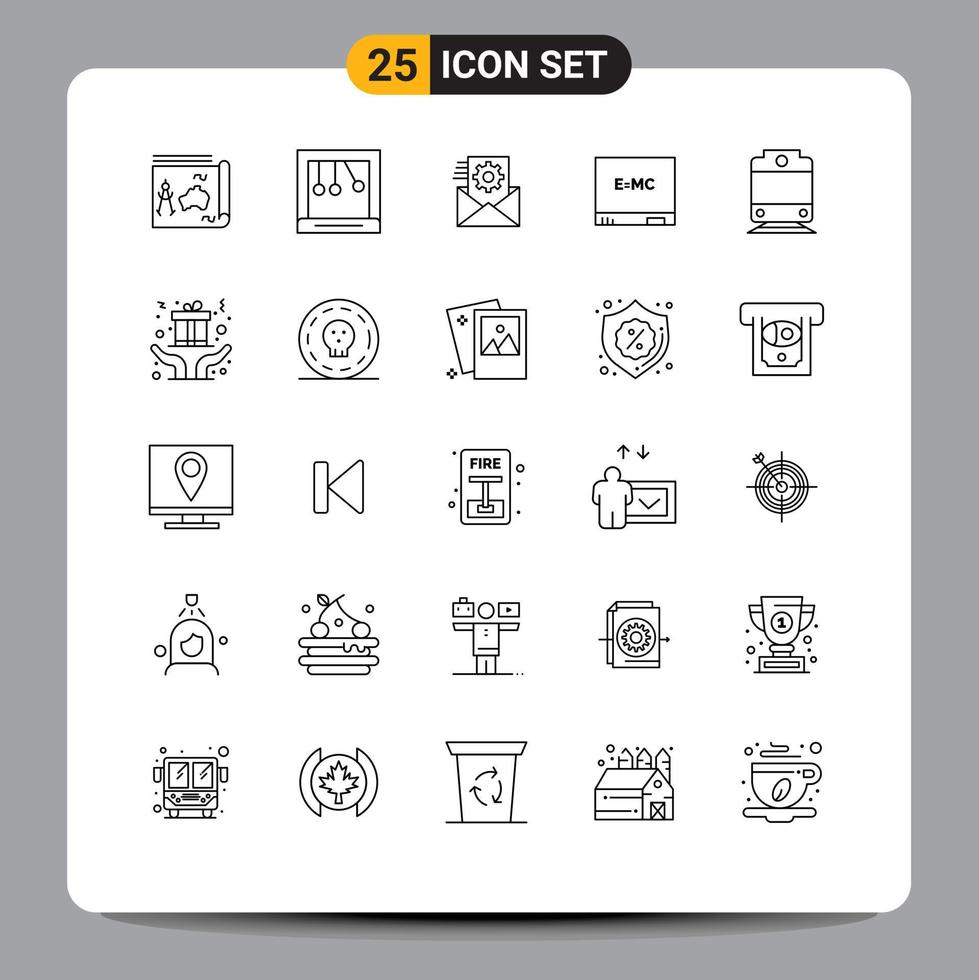Universal Icon Symbols Group of 25 Modern Lines of hands railway data formula board Editable Vector Design Elements