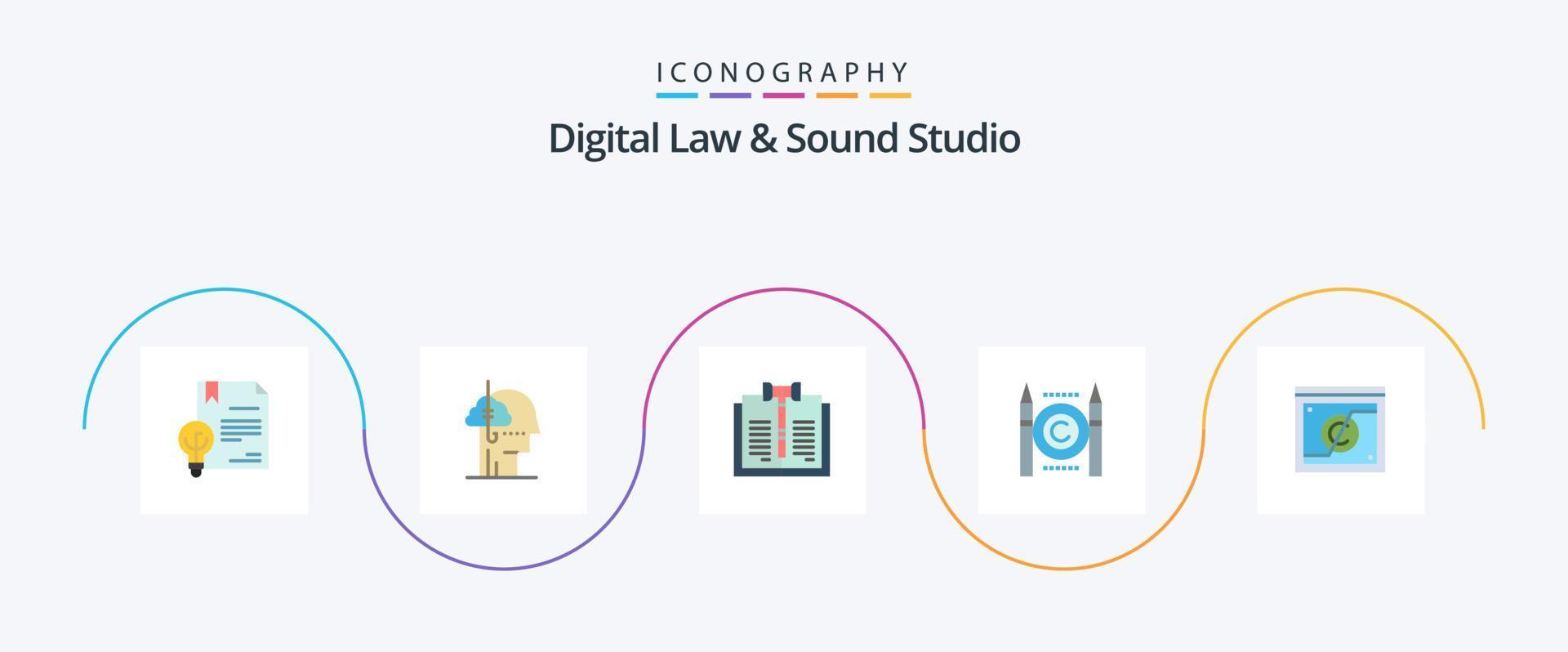 Digital Law And Sound Studio Flat 5 Icon Pack Including copyright. business. habit. records. digital vector