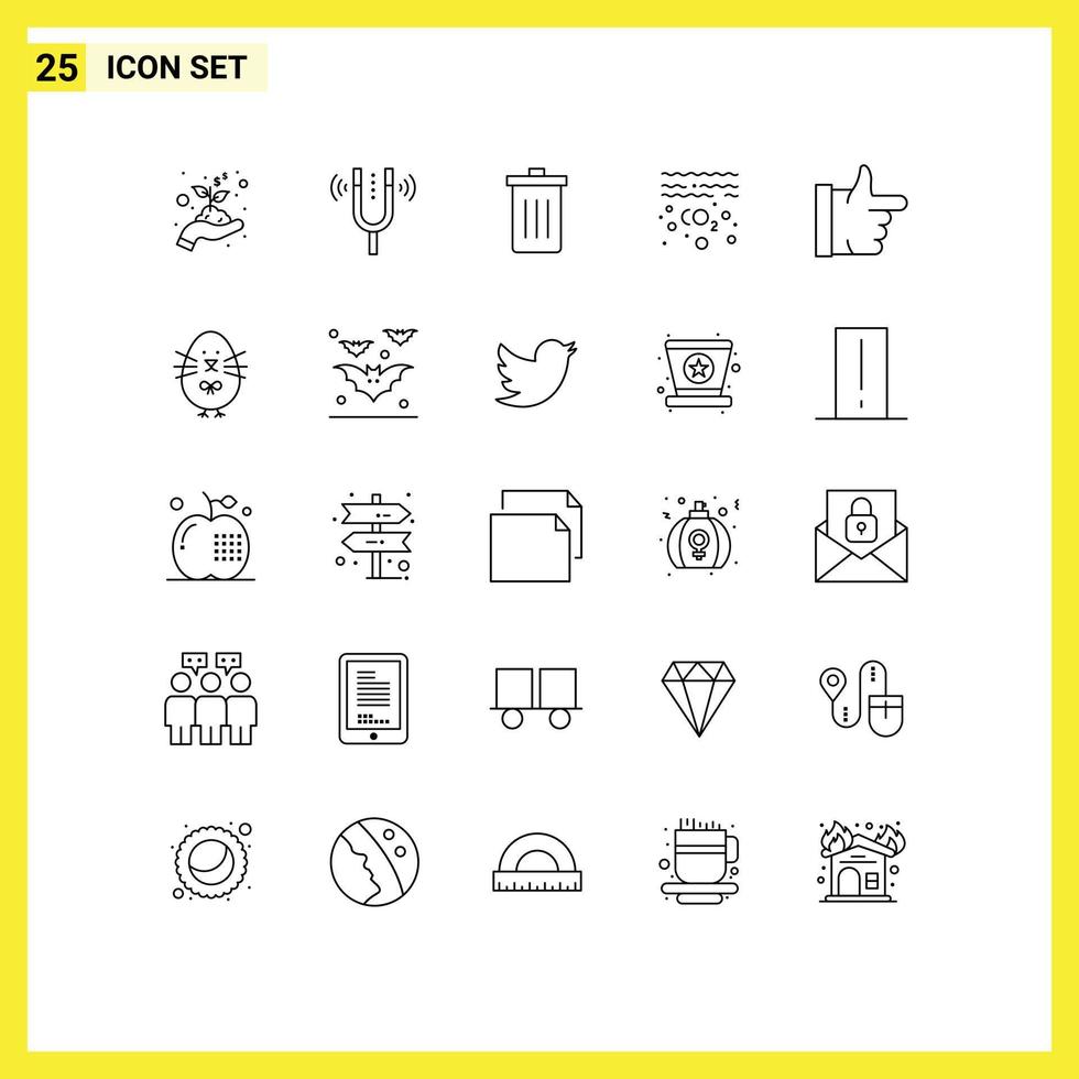 Pack of 25 Modern Lines Signs and Symbols for Web Print Media such as done pollution basket oil trash Editable Vector Design Elements