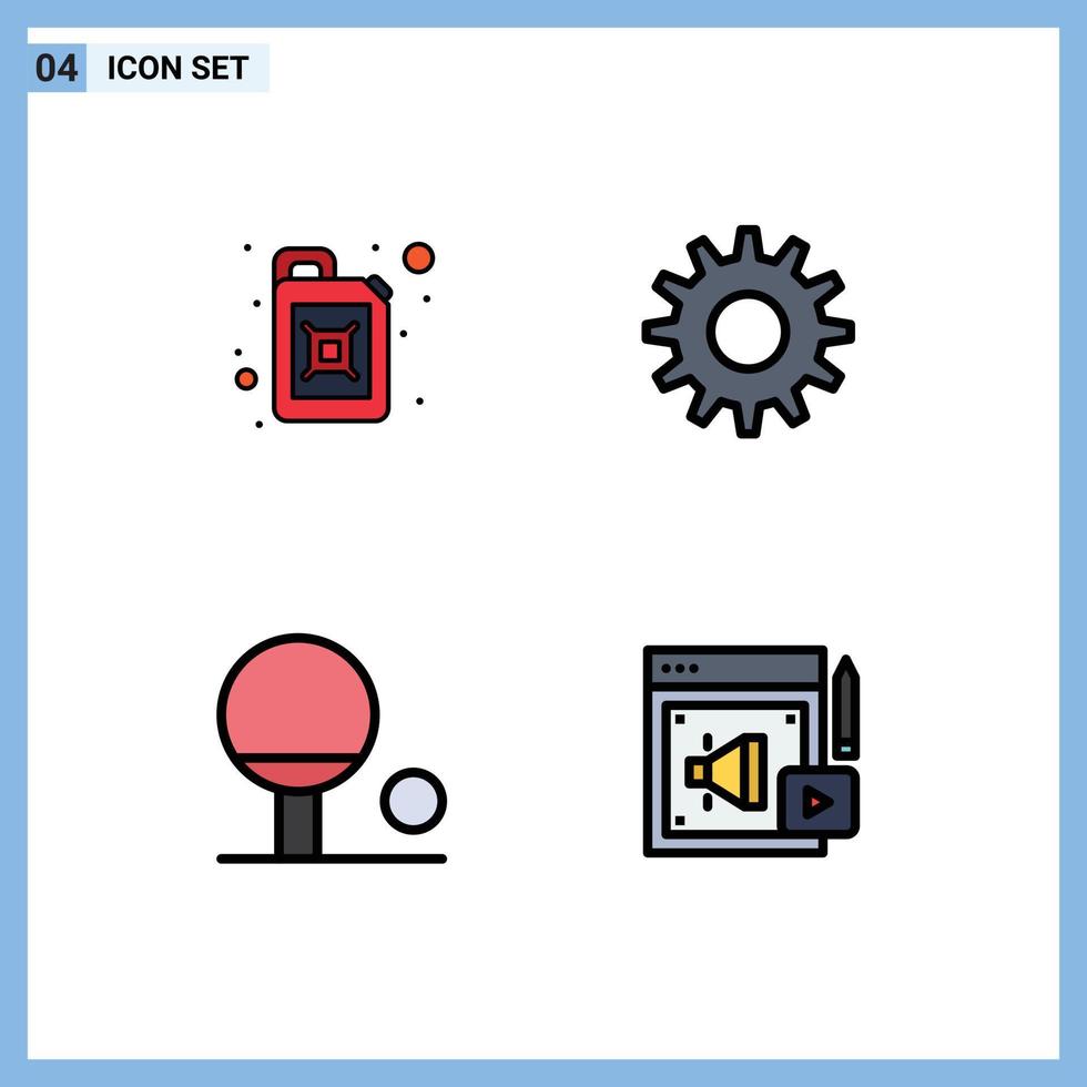 Group of 4 Filledline Flat Colors Signs and Symbols for canister digital marketing cogs outline megaphone Editable Vector Design Elements