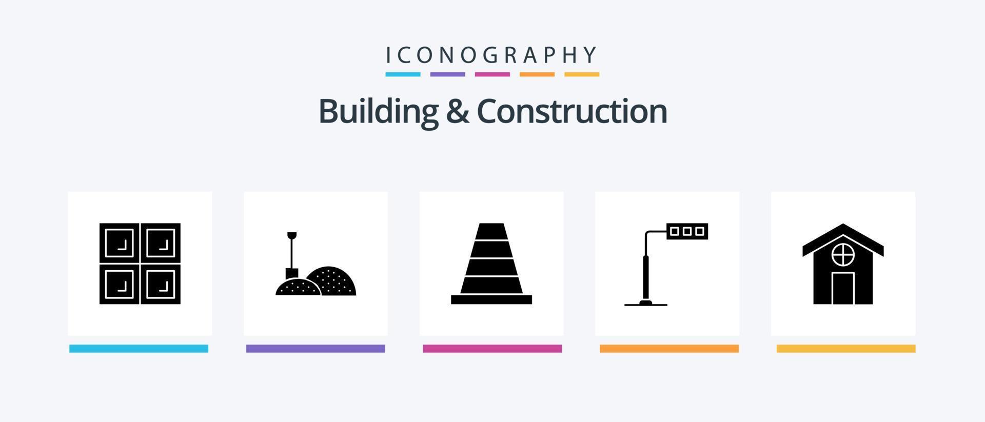 Building And Construction Glyph 5 Icon Pack Including . house. tool. construction. road. Creative Icons Design vector