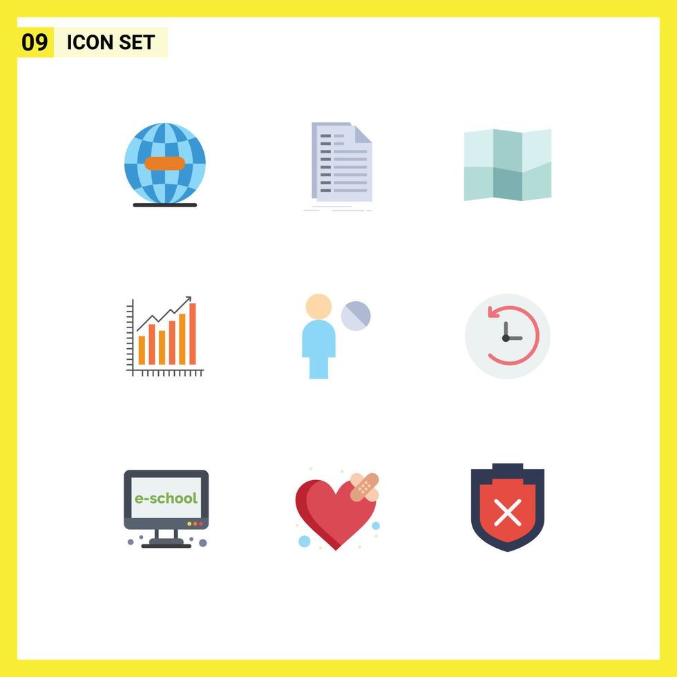 Group of 9 Modern Flat Colors Set for trends marketing statement diagram analytics Editable Vector Design Elements
