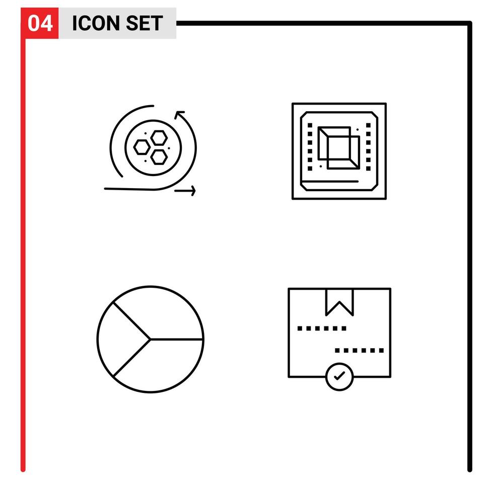 Group of 4 Modern Filledline Flat Colors Set for modeling business scince cpu finance Editable Vector Design Elements