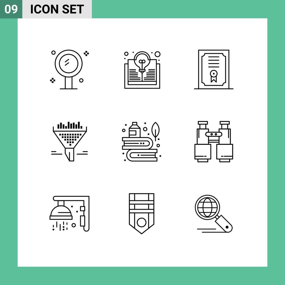 Pictogram Set of 9 Simple Outlines of education sort idea funnel filter Editable Vector Design Elements