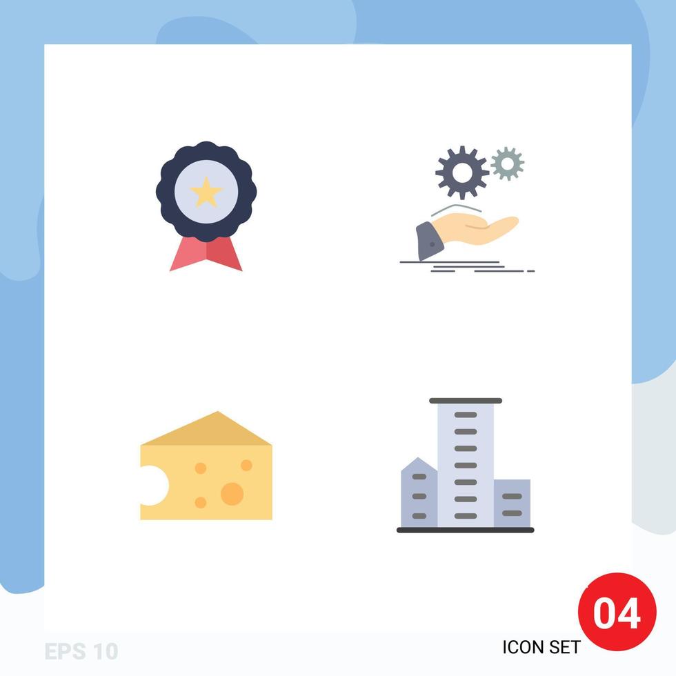 Mobile Interface Flat Icon Set of 4 Pictograms of badge services guarantee hand cheese Editable Vector Design Elements