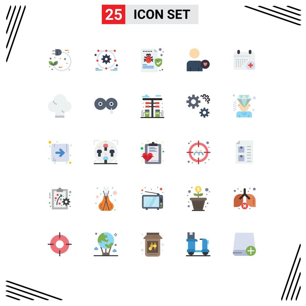 Modern Set of 25 Flat Colors Pictograph of calender heart bug love virus Editable Vector Design Elements