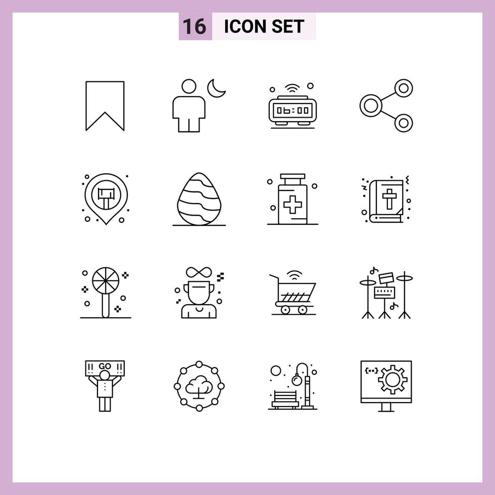 Outline Pack of 16 Universal Symbols of network connect moon wifi internet Editable Vector Design Elements