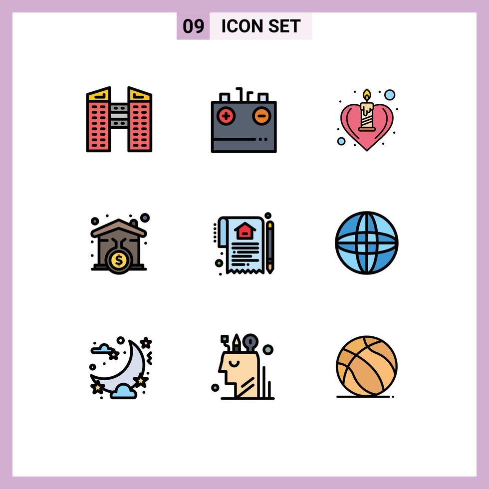 Set of 9 Modern UI Icons Symbols Signs for home loanhome candle signature house Editable Vector Design Elements