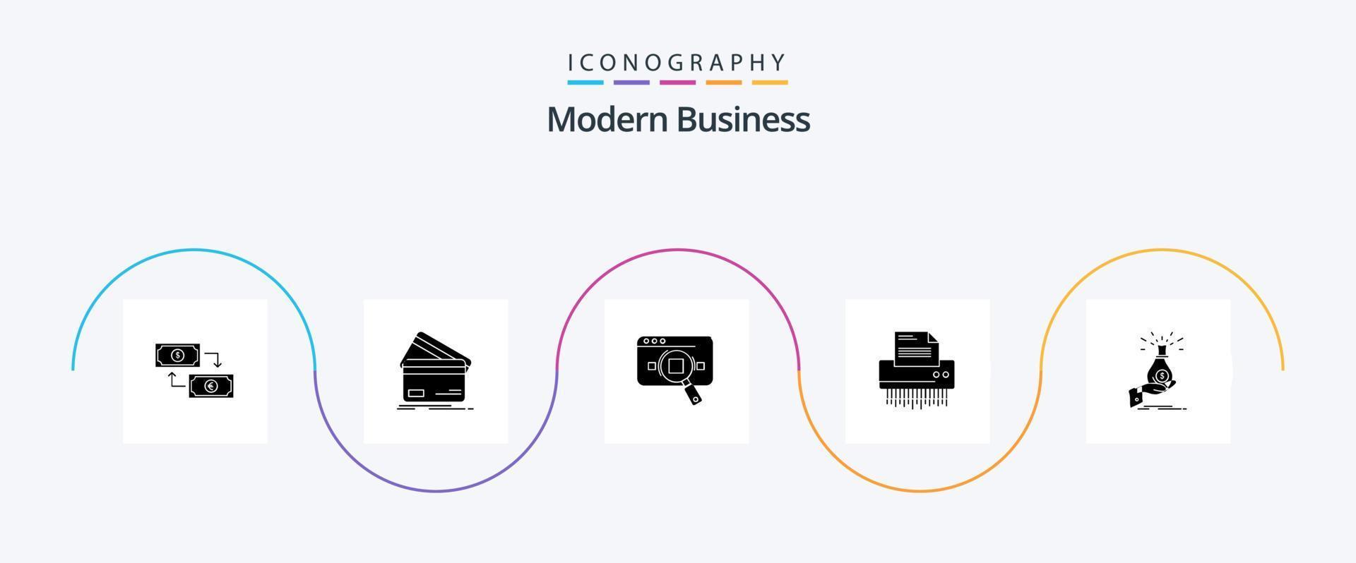 Modern Business Glyph 5 Icon Pack Including data. analytic. business. research. money vector