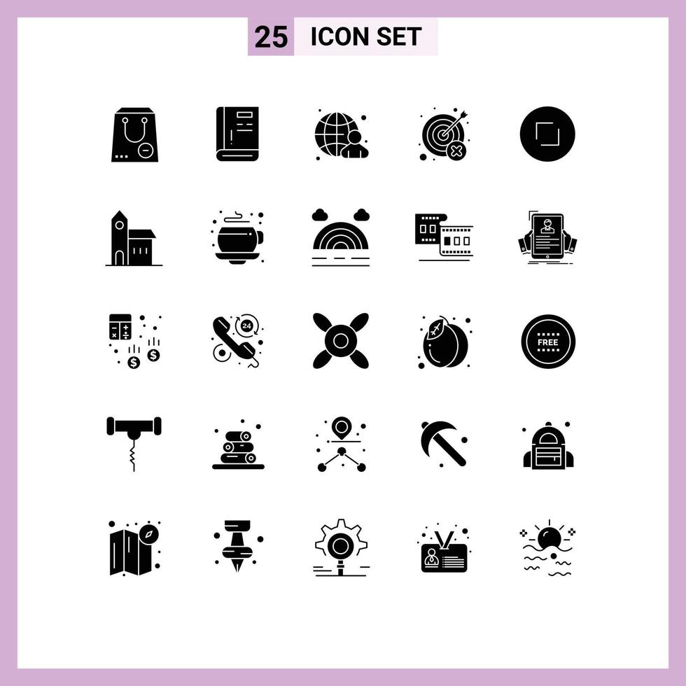 Pack of 25 creative Solid Glyphs of target miss help fail human Editable Vector Design Elements