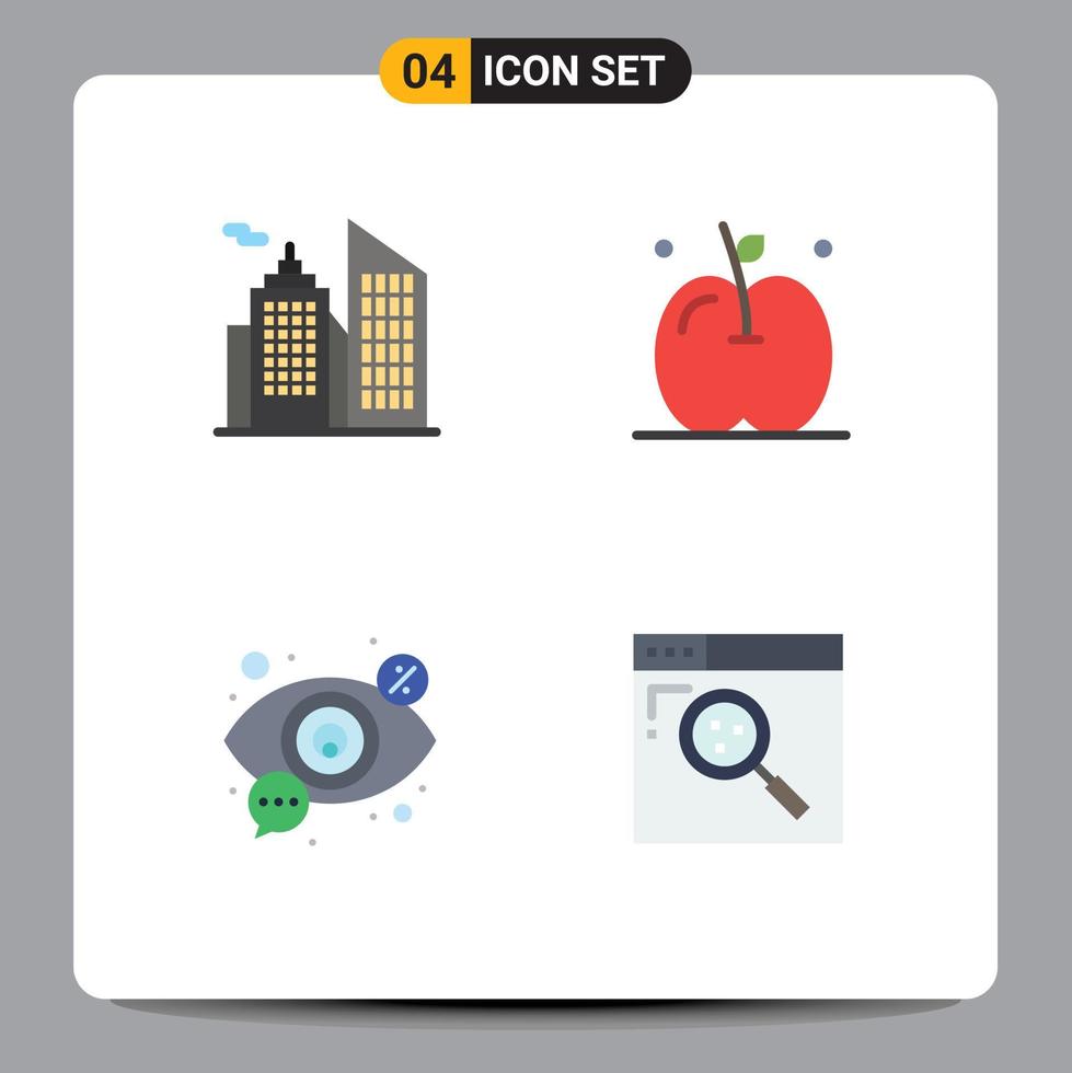 4 Universal Flat Icons Set for Web and Mobile Applications building view apple eye browser Editable Vector Design Elements