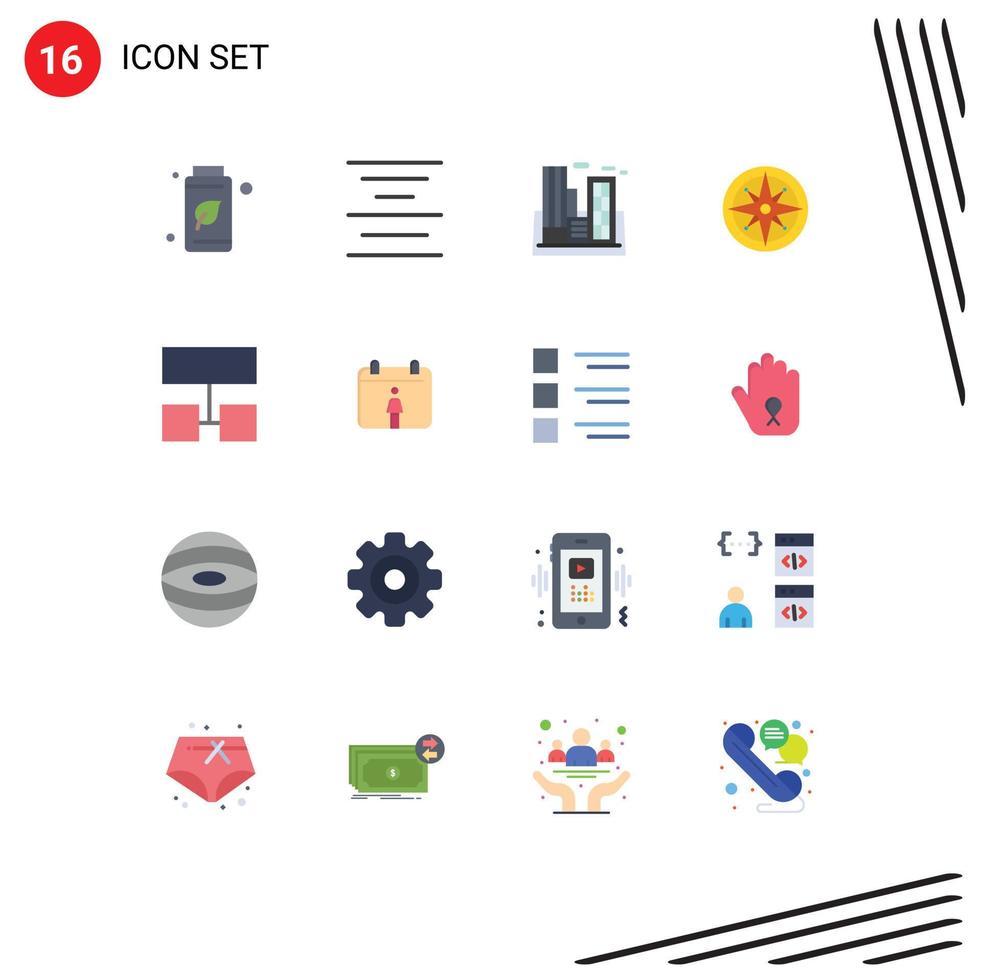 Mobile Interface Flat Color Set of 16 Pictograms of layout navigator industry navigation compass Editable Pack of Creative Vector Design Elements