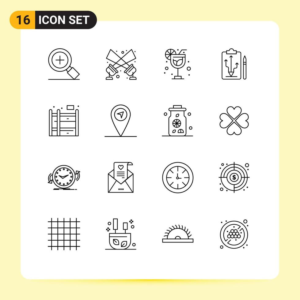 Mobile Interface Outline Set of 16 Pictograms of bunk bed home holiday think strategy Editable Vector Design Elements