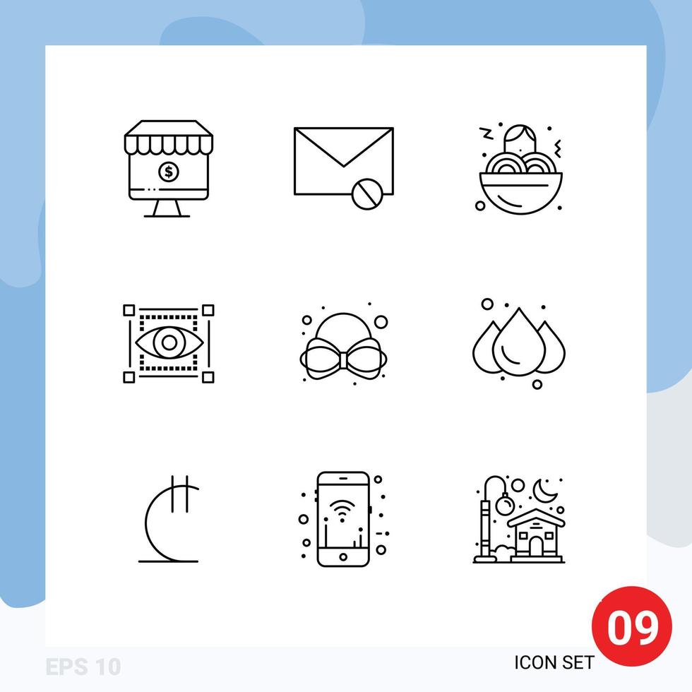 Modern Set of 9 Outlines Pictograph of bow sketching sms view food Editable Vector Design Elements