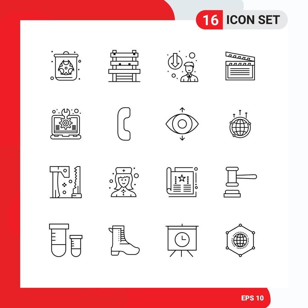 User Interface Pack of 16 Basic Outlines of design usa career demotion video american Editable Vector Design Elements