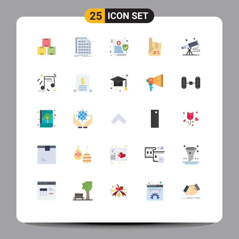 Mobile Interface Flat Color Set of 25 Pictograms of binoculars foam document finger security Editable Vector Design Elements
