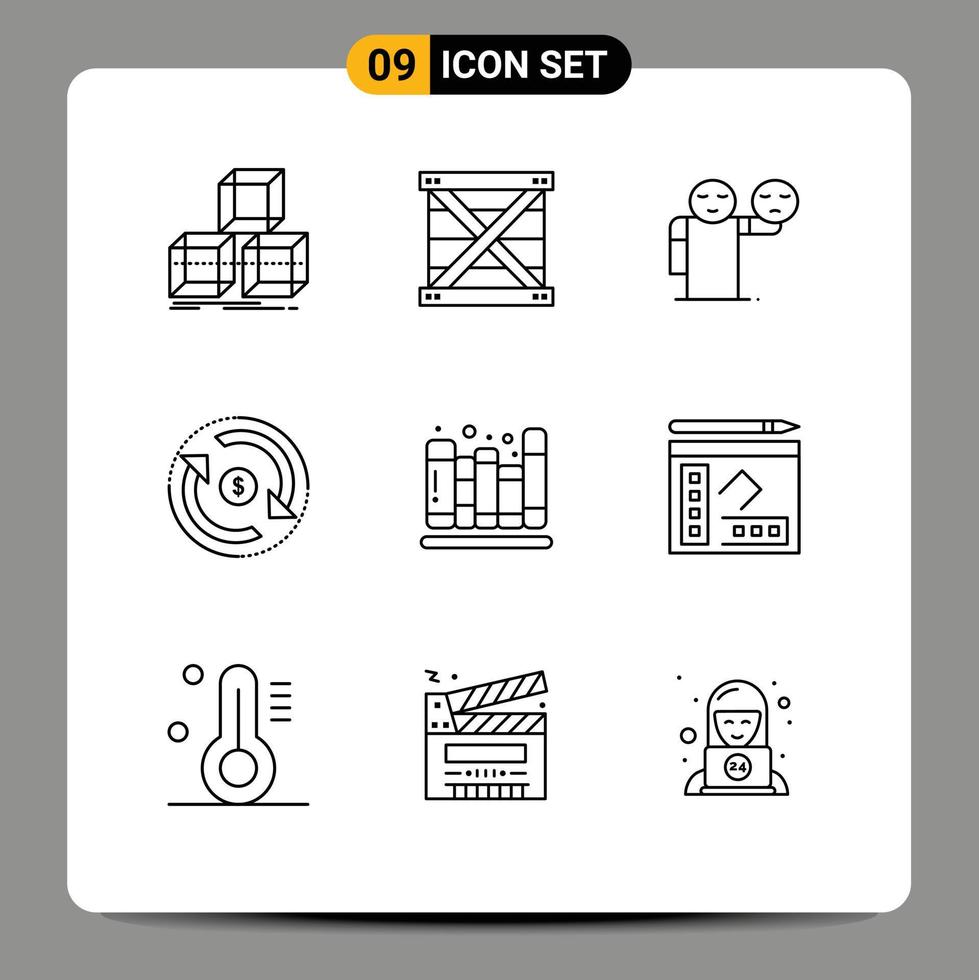Outline Pack of 9 Universal Symbols of money flow programing finance healthcare Editable Vector Design Elements