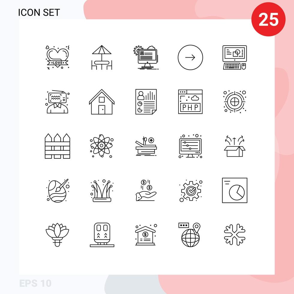 Set of 25 Modern UI Icons Symbols Signs for next multimedia account forward update Editable Vector Design Elements