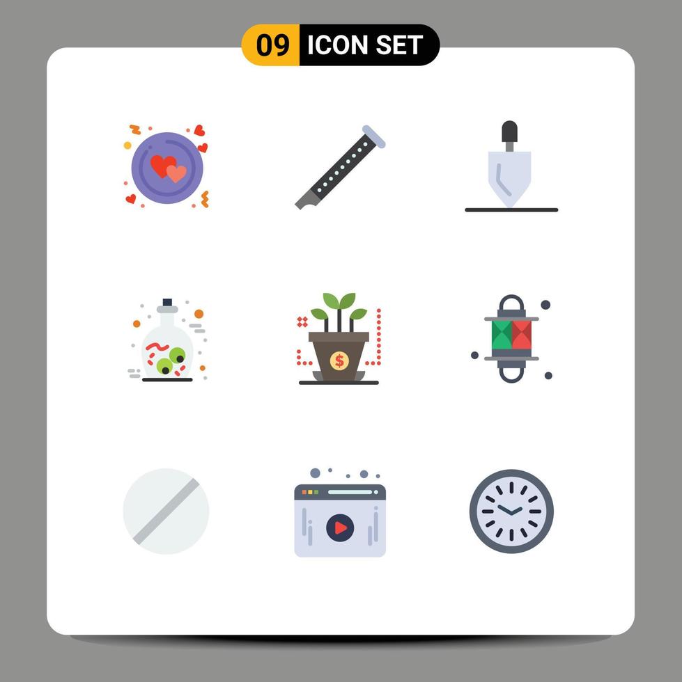 Set of 9 Vector Flat Colors on Grid for finance jar sound halloween tools Editable Vector Design Elements