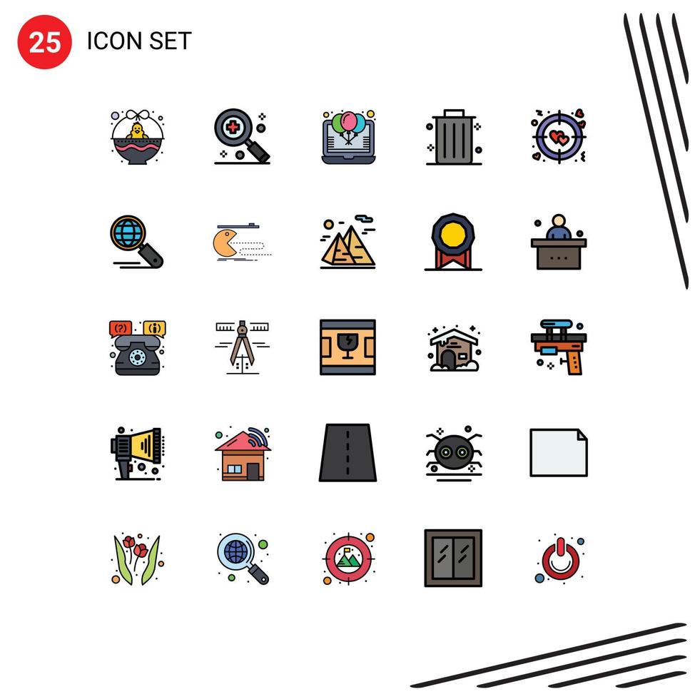 paquete de iconos de vector de stock de 25 signos y símbolos de línea para elementos de diseño de vector editables de porcentaje de cubo de basura de globo de oficina de amor