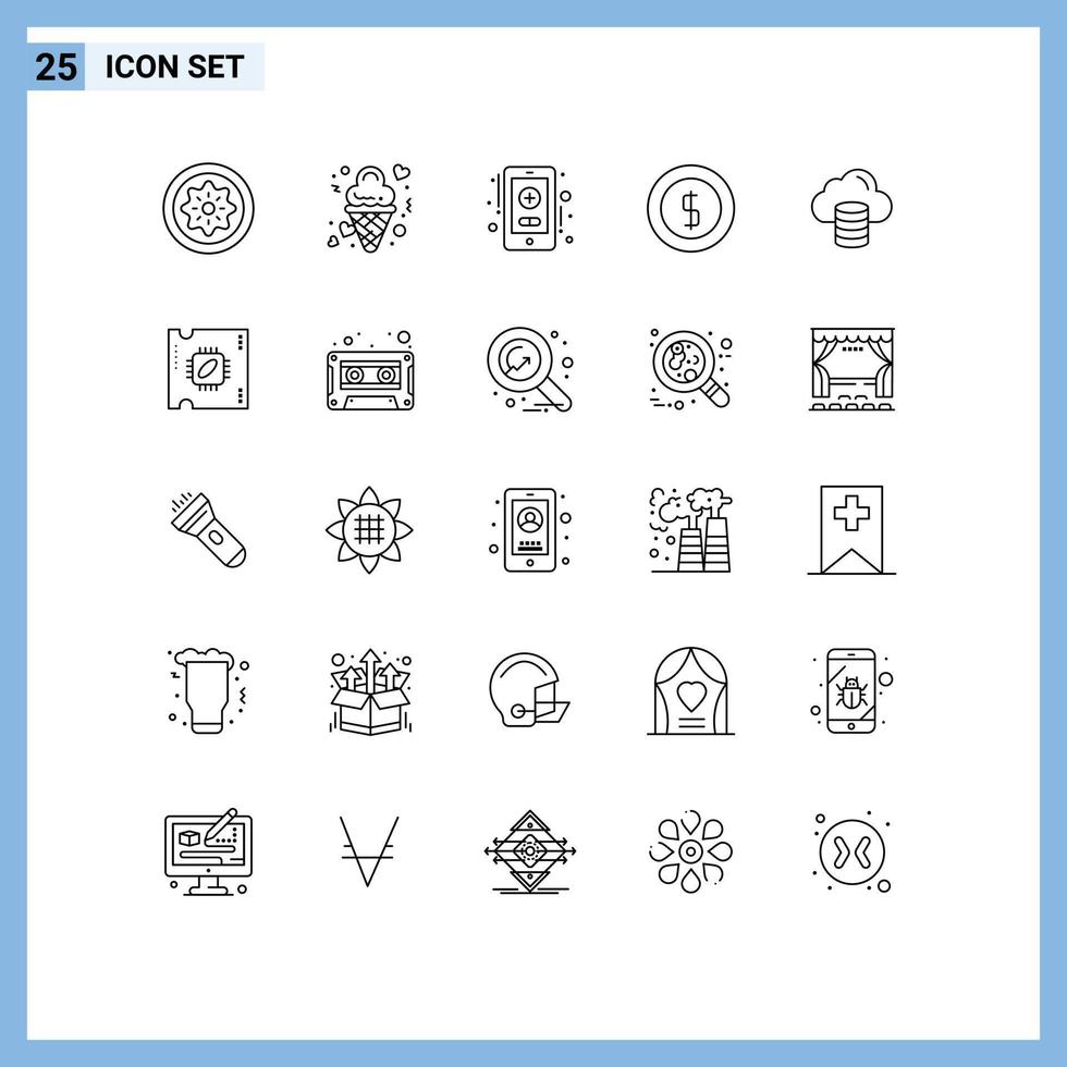 Stock Vector Icon Pack of 25 Line Signs and Symbols for money coin love cash healthcare Editable Vector Design Elements