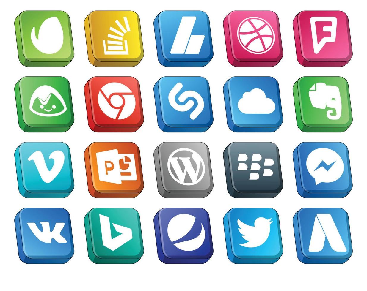 Paquete de 20 íconos de redes sociales que incluye wordpress video foursquare vimeo icloud vector