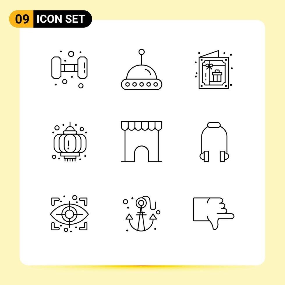 Pack of 9 creative Outlines of marketplace building celebration celebration lantern Editable Vector Design Elements