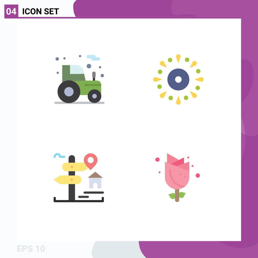 Pack of 4 Modern Flat Icons Signs and Symbols for Web Print Media such as agriculture location tractor fireworks board Editable Vector Design Elements