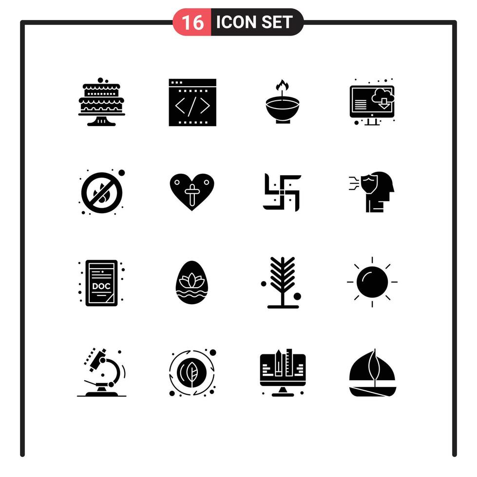 Stock Vector Icon Pack of 16 Line Signs and Symbols for computer ligh startup lamp diwali Editable Vector Design Elements