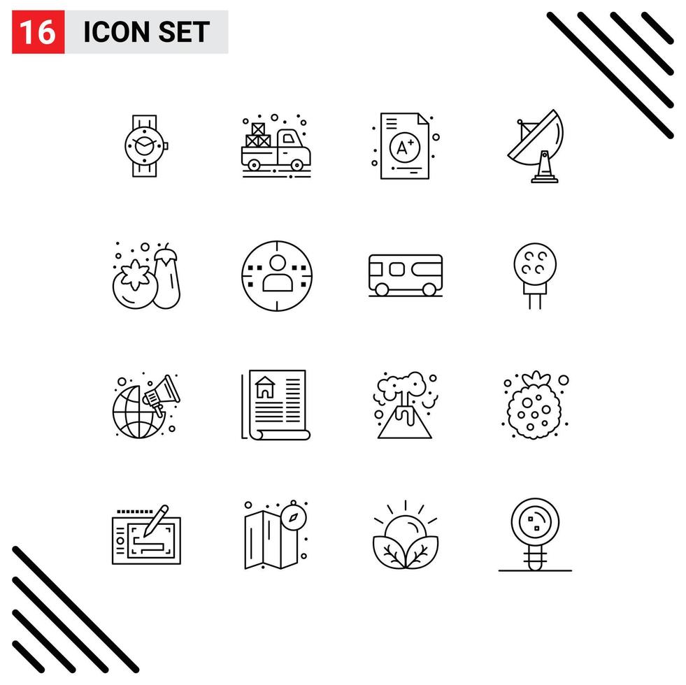 User Interface Pack of 16 Basic Outlines of dish radar agriculture antenna school Editable Vector Design Elements