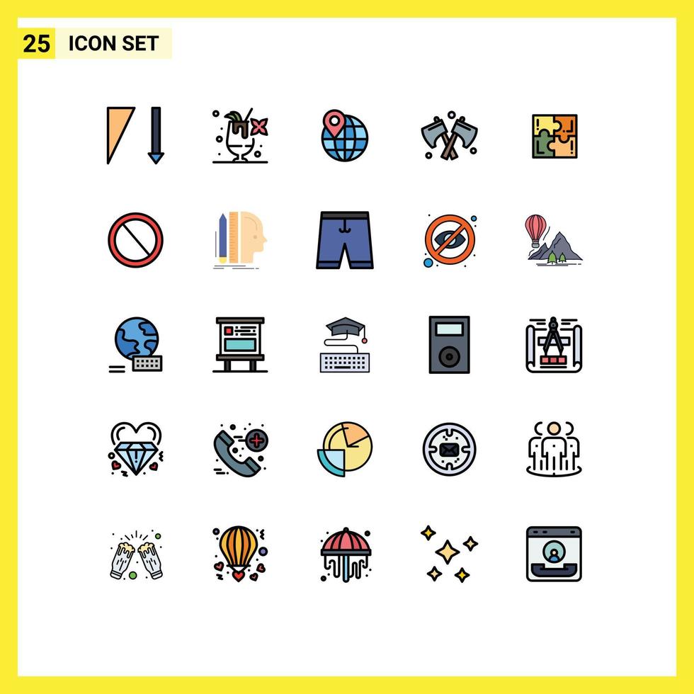 25 símbolos de signos de color plano de línea llena universal de bin sport pin play puzzle elementos de diseño vectorial editables vector