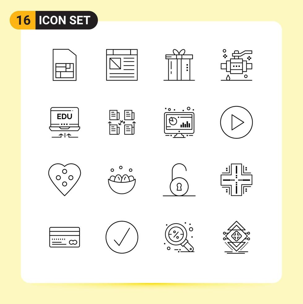 Outline Pack of 16 Universal Symbols of hardware valve gift pipe buildings Editable Vector Design Elements