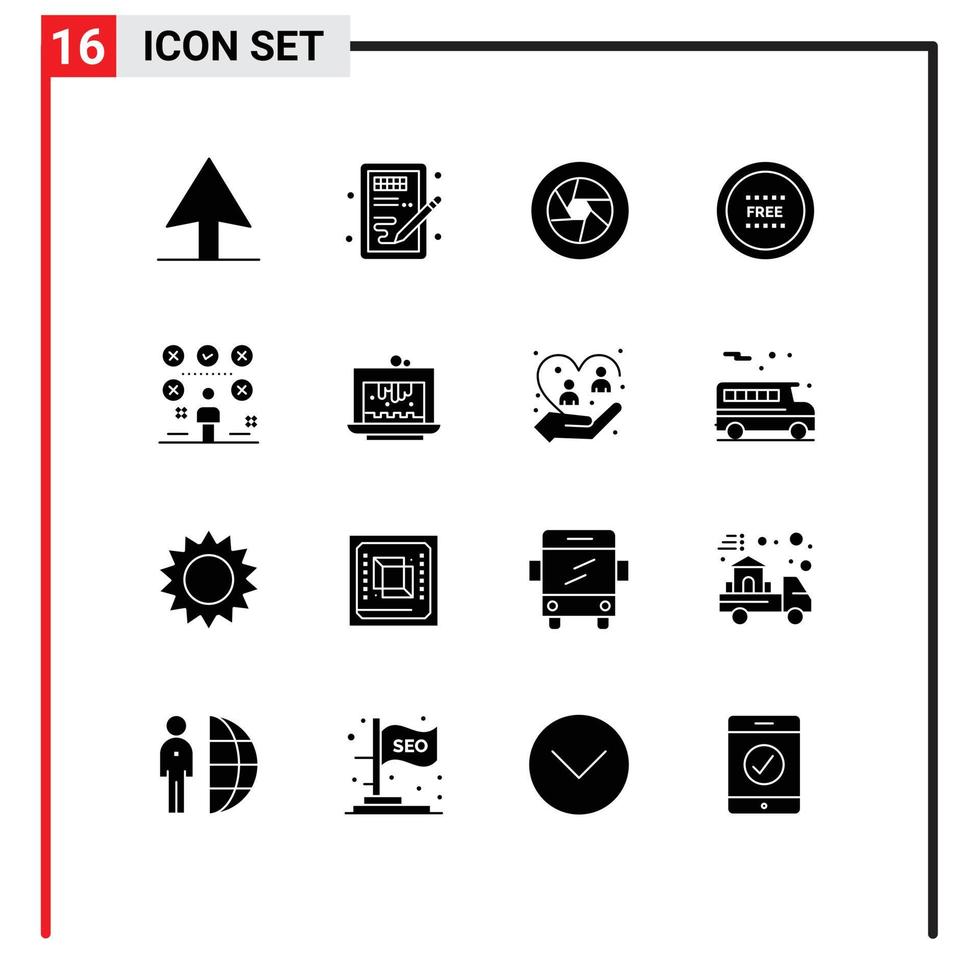 16 User Interface Solid Glyph Pack of modern Signs and Symbols of paper shop logo line ecommerce Editable Vector Design Elements