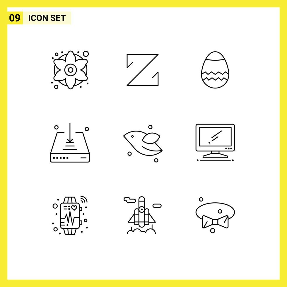 Set of 9 Commercial Outlines pack for fly animal easter save down Editable Vector Design Elements