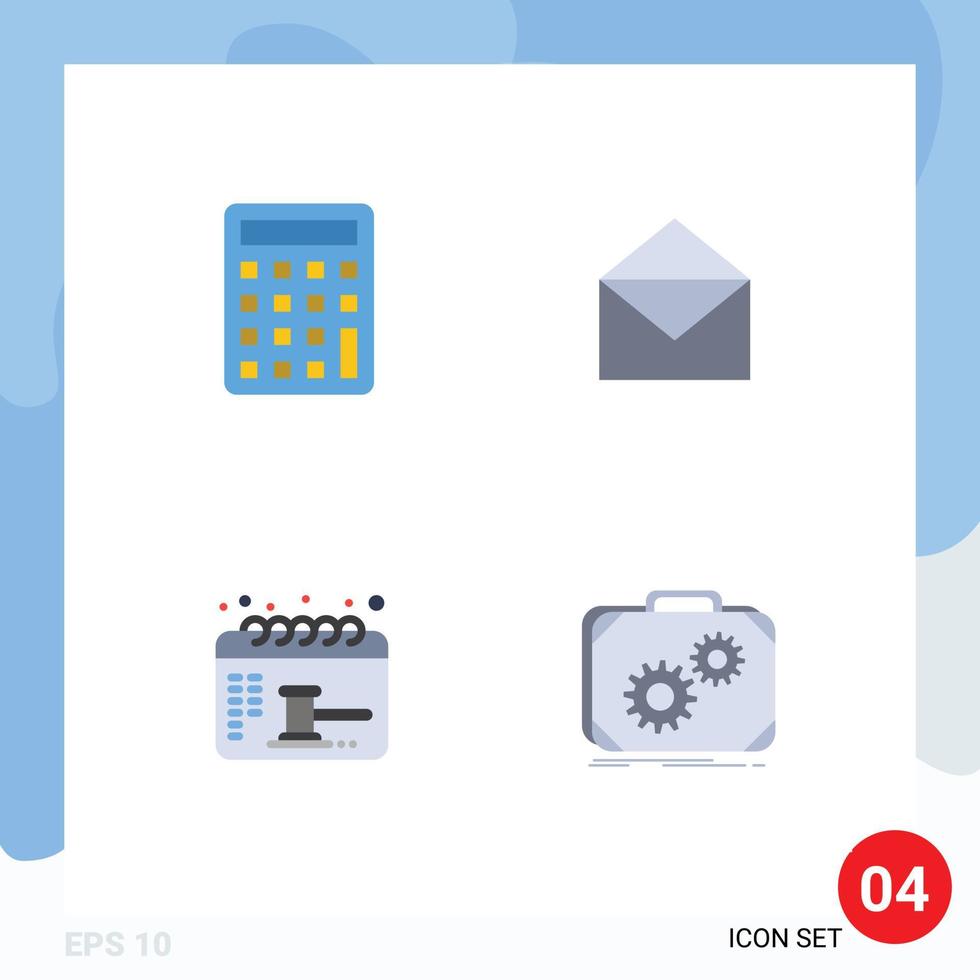 Modern Set of 4 Flat Icons and symbols such as calculator date email open briefcase Editable Vector Design Elements