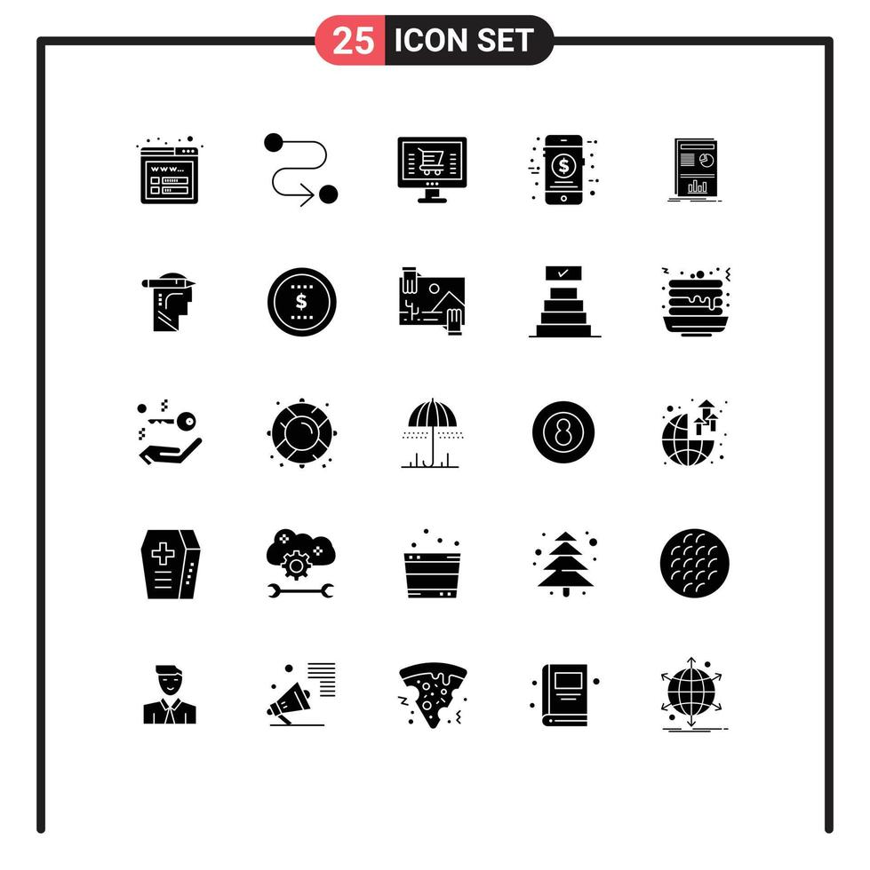 Modern Set of 25 Solid Glyphs Pictograph of success layout ecommerce presentation shop Editable Vector Design Elements