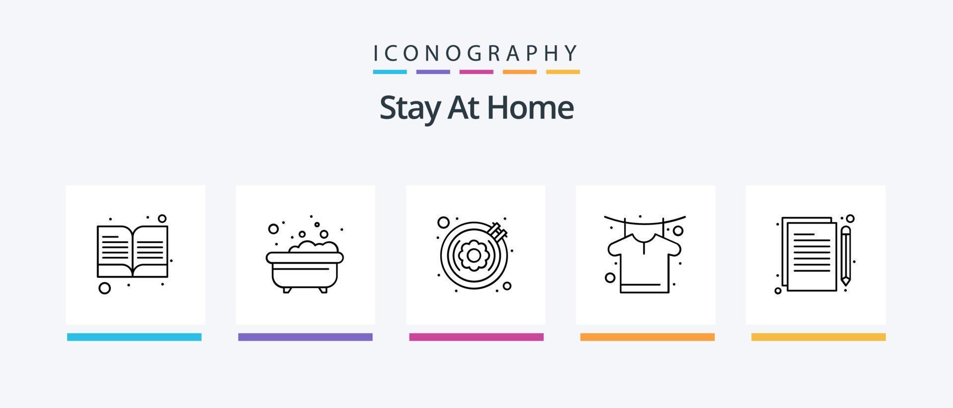 Stay At Home Line 5 Icon Pack Including bathing. music. game. sound. ear. Creative Icons Design vector