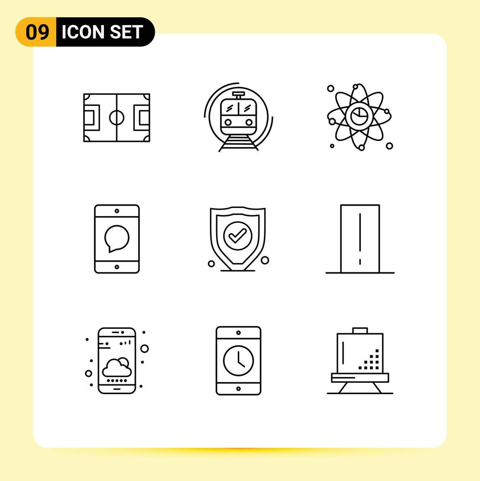 Mobile Interface Outline Set of 9 Pictograms of devices cellphone public network graph Editable Vector Design Elements